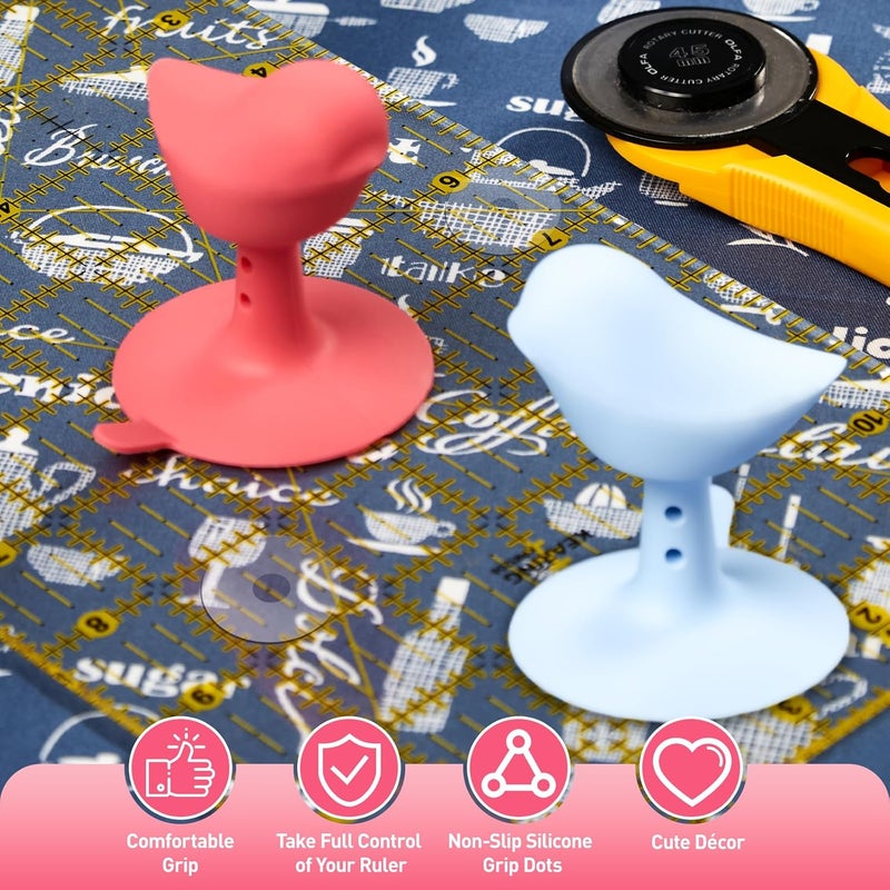 Monipair 2-Pack Bird-Shaped Ruler Grippers + 24pcs Non-Slip Silicone Grip Dots | Ideal Quilting Ruler Upgrade Kit | Suction Cup Fits Most Non-Slotted Rulers/Templates - Image 2
